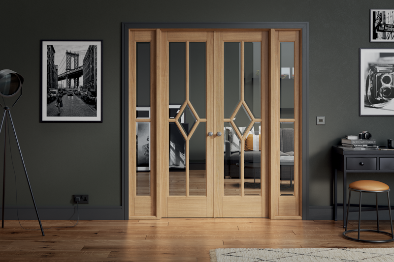 LPD Oak Reims (Diamond) Room Divider Set Glazed Door Pair