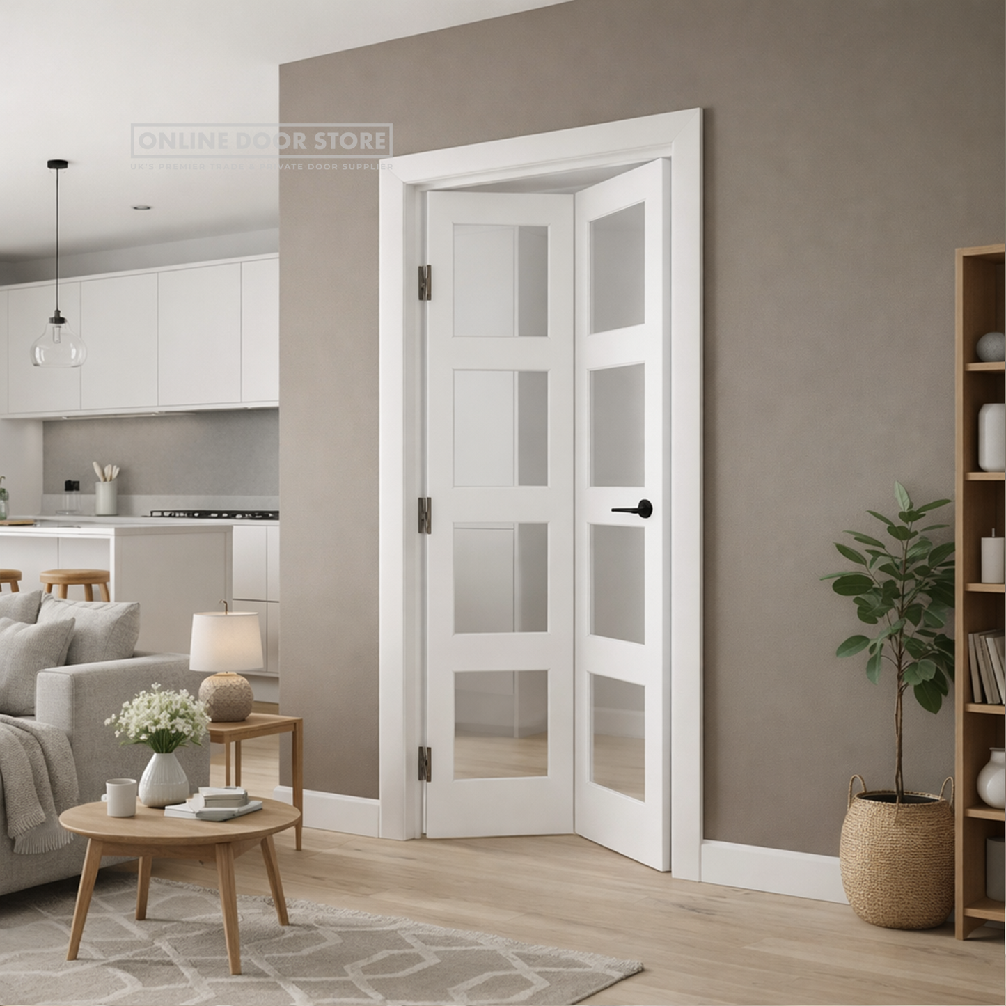 XL Joinery Shaker Bi-Fold White Primed Clear Internal Glazed Door