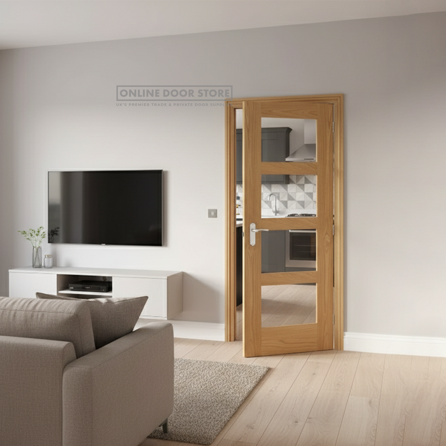 XL Joinery Shaker Oak Clear Internal Glazed Door Fire Door