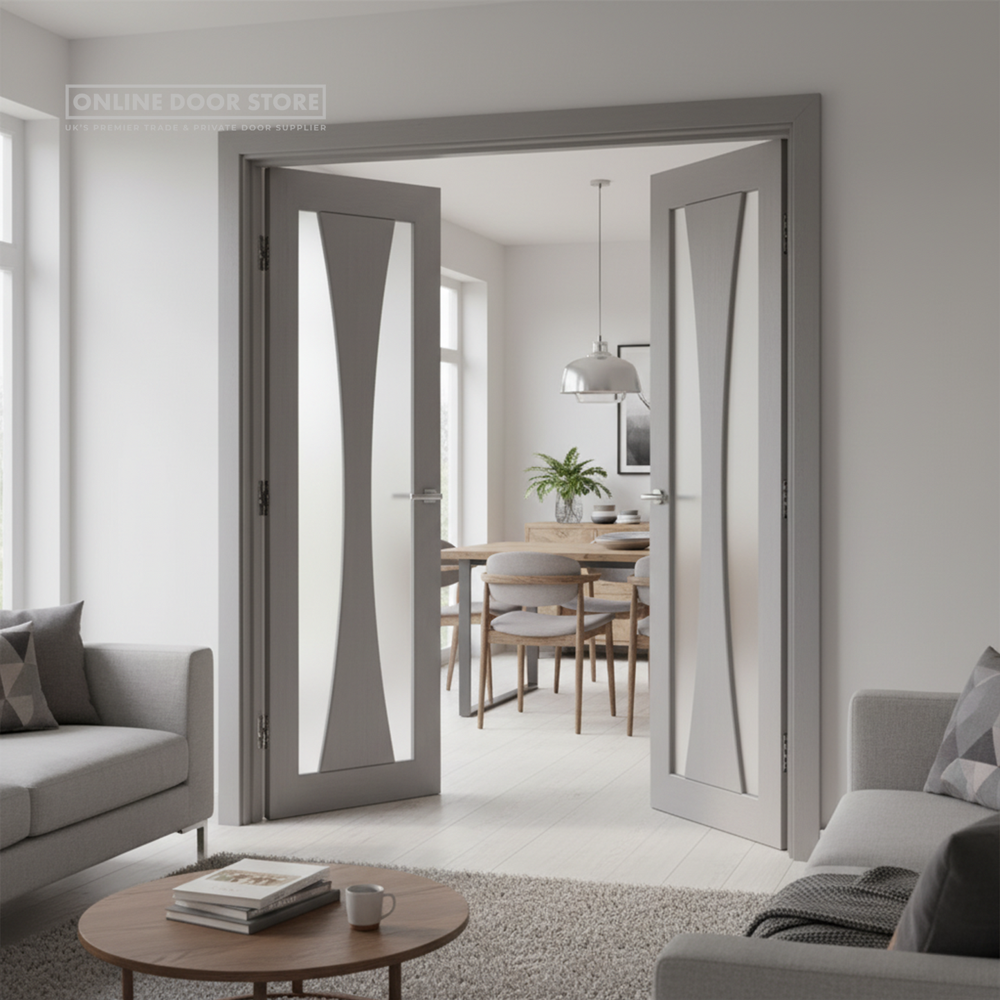 XL Joinery Verona Light Grey Internal Clear Glazed Door Pair