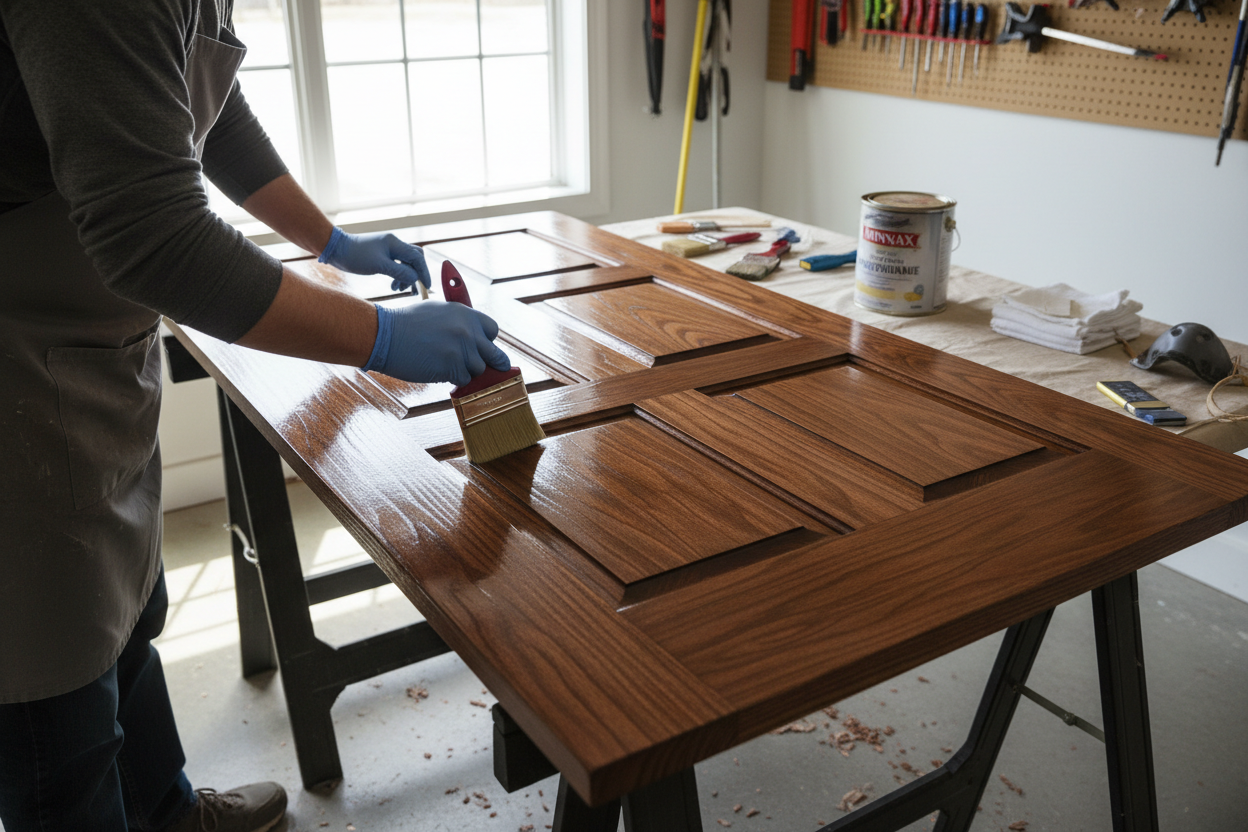 Varnishing a six-panelled door