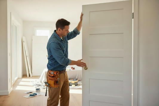 Man installing a door