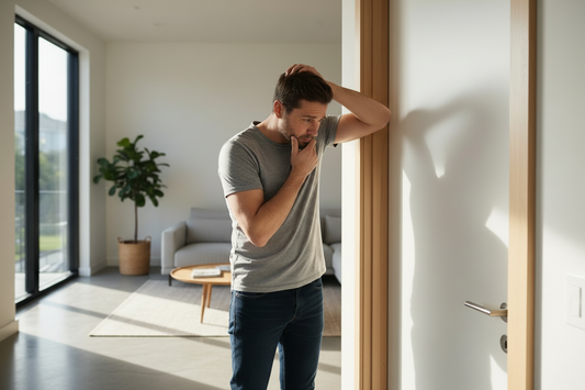 Man looking baffled at a doorway