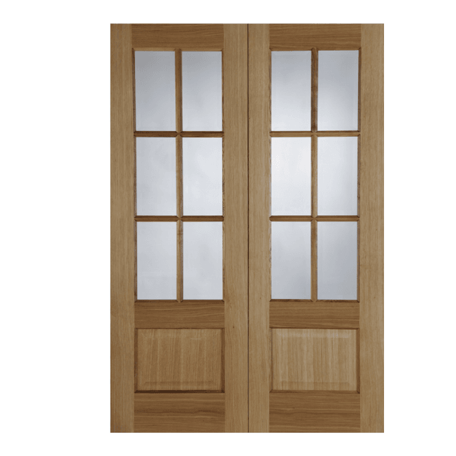 Mendes Hampstead Pre-Finished Oak 6 Light Pair RHPO Clear Internal Glazed Door