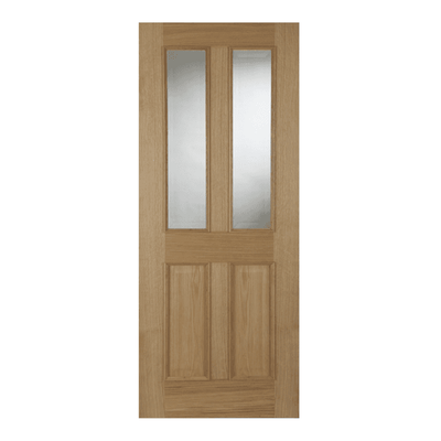 Mendes Oxford Raised Moulding Un-Finished Oak 2 Panel 2 Light Clear Glazed FD30 Fire Door