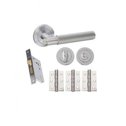 Intelligent Hardware Developer Knurled Lever in Polished Chrome / Polished Chrome on Round Rose - Privacy Fire Door Pack