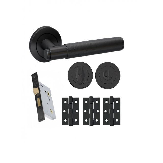 Intelligent Hardware Developer Knurled Lever in RAL9004 Matt Black on Round Rose - Privacy Pack