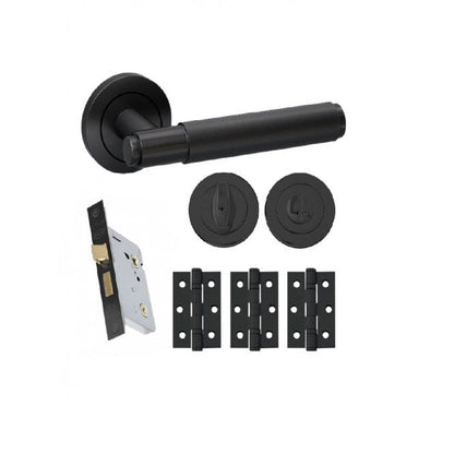 Intelligent Hardware Developer Knurled Lever in RAL9004 Matt Black on Round Rose - Privacy Pack