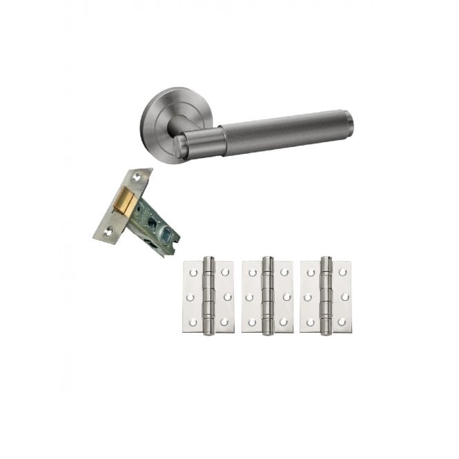 Intelligent Hardware Developer Knurled Lever in Satin Chrome / Satin Chrome on Round Rose - Fire Door Pack