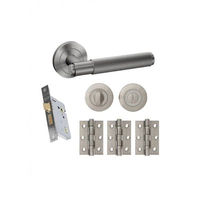 Intelligent Hardware Developer Knurled Lever in Satin Chrome / Satin Chrome on Round Rose - Privacy Fire Door Pack