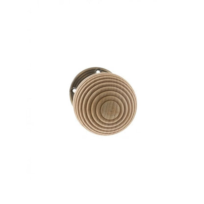 Atlantic Old English Bridlington Wood Reeded Beehive Door Knob on Face Fix Rose - Antique Brass