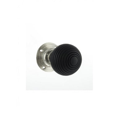 Atlantic Old English Whitby Ebony Wood Reeded Mortice Knob on 60mm Face Fix Rose - Polished Nickel