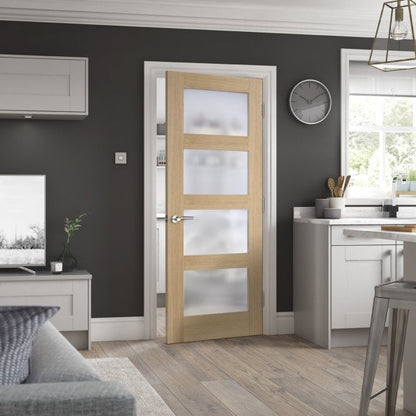 LPD Unfinished Oak- Shaker 4 panel Frosted Door