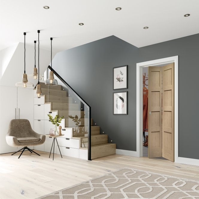 XL Joinery Shaker 4 Panel Bi-Fold Oak Internal Door