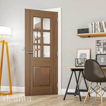 Deanta Kensington Prefinished Walnut Bevelled Internal Glazed Door
