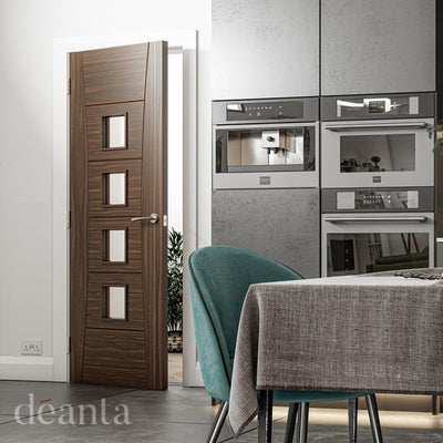 Deanta Pamplona Prefinished Walnut Glazed FD30 Fire Door