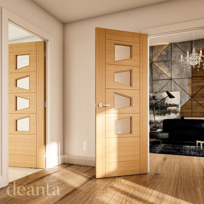 Deanta Seville Prefinished Oak Internal Glazed Door (4L Slanted)