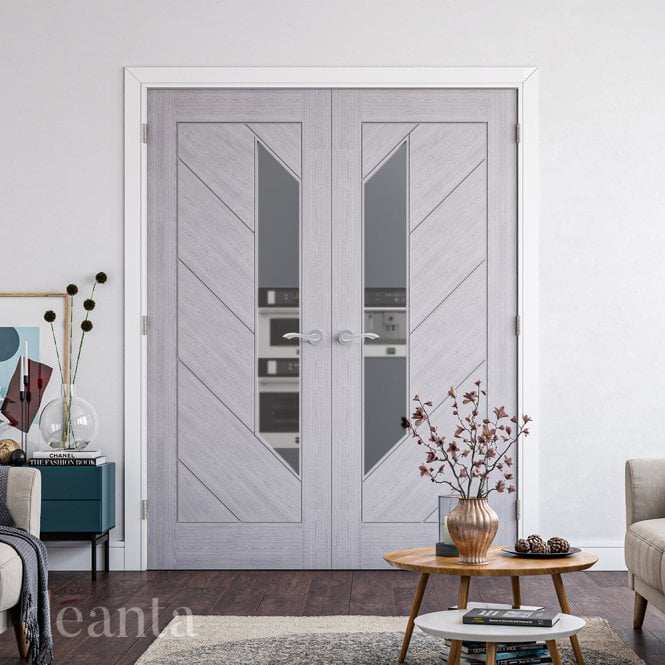 Deanta Torino Light Grey Ash FD30 Glazed Fire Door