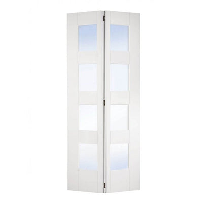 XL Joinery Shaker Bi-Fold White Primed Clear Internal Glazed Door