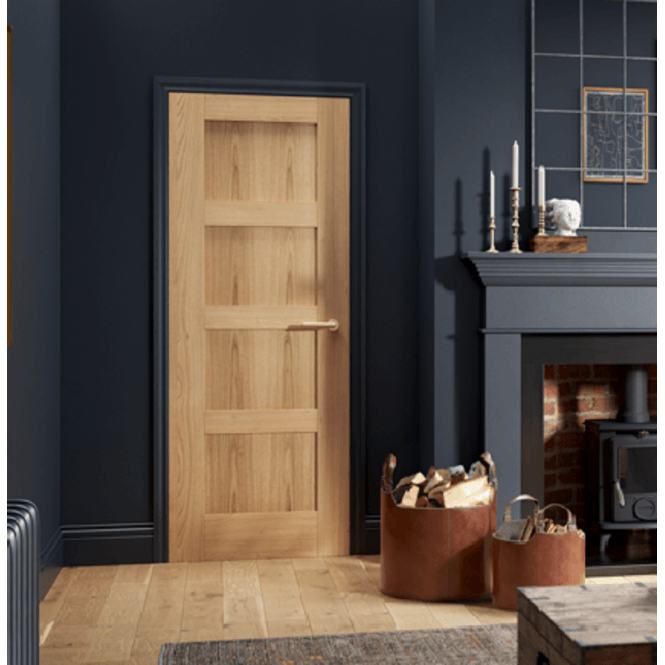 LPD Oak Shaker 4-Panel Pre-Finished FD30 Fire Door