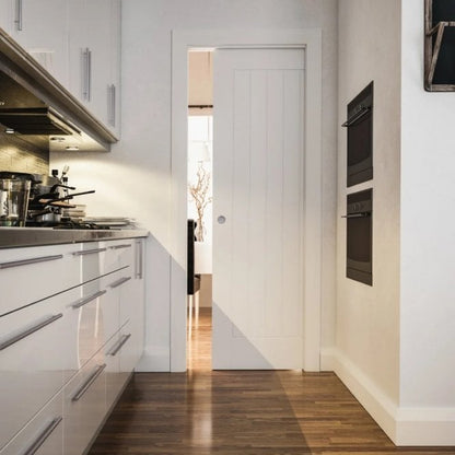 Deanta Single Pocket Door Kit 100mm - White Frame / Satin Chrome Hardware