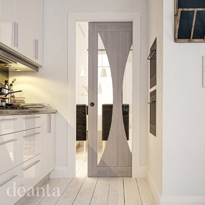 Deanta Single Pocket Door Kit 125mm - White Frame / Matt Black Hardware