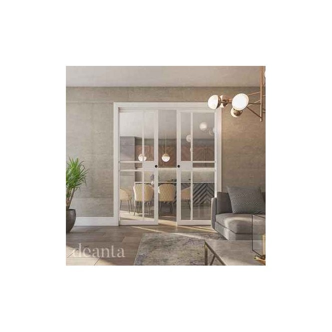 Deanta Double Pocket Door Kit 125mm - White Frame / Matt Black Hardware