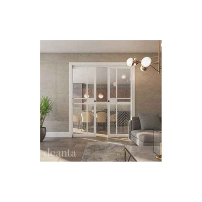 Deanta Double Pocket Door Kit 125mm - White Frame / Matt Black Hardware