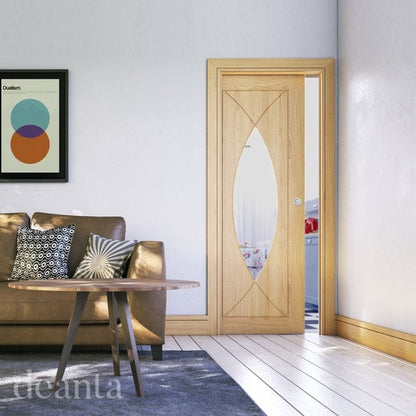Deanta Single Pocket Door Kit 100mm - Oak Frame / Matt Black Hardware