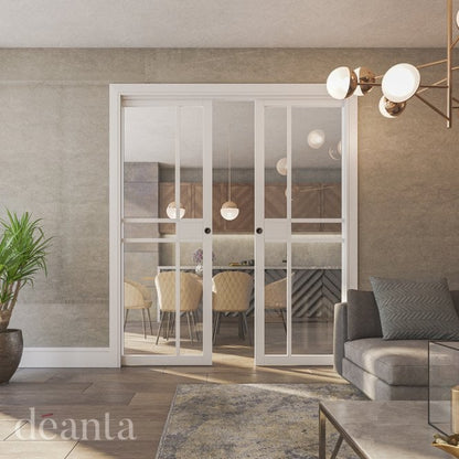 Deanta Double Pocket Door Kit 125mm - White Frame / Satin Chrome Hardware