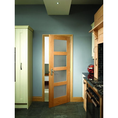 XL Joinery Shaker 4 Light Oak FD30 Frosted Glazed Fire Door