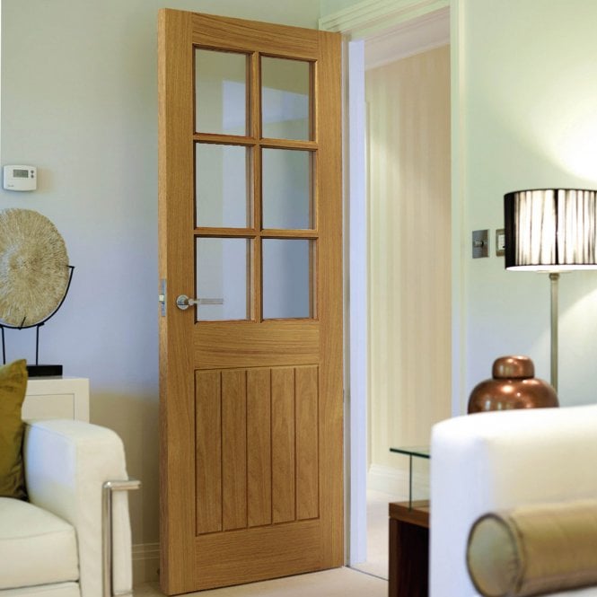 JB Kind Thames Oak Six Light Clear Glazed Finished Internal Door