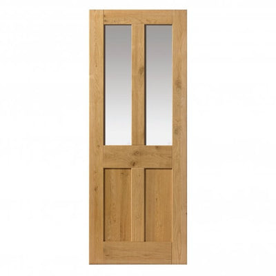 JB Kind Rustic Oak 4 Panel Clear Glazed Finished Internal Door