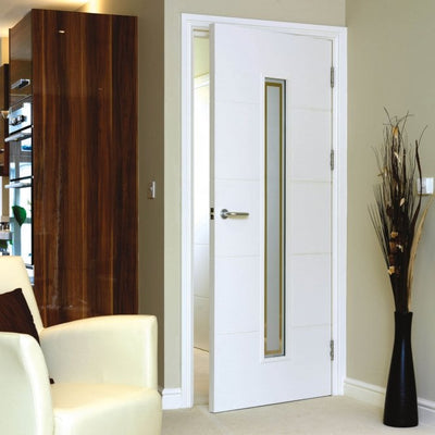 JB Kind Dominion Etched Glazed White Primed Internal Door