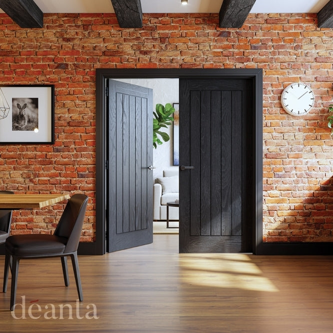 Deanta Ely Pre-Finished Brushed Black Oak Internal FD30 Fire Door