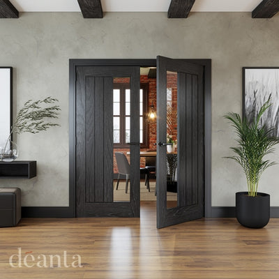 Deanta Ely Pre-Finished Brushed Black Oak Glazed 1SL FSC Internal Door
