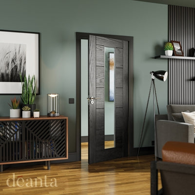 Deanta Seville Pre-Finished Brushed Black Oak Glazed 1L FSC Internal Glazed Door