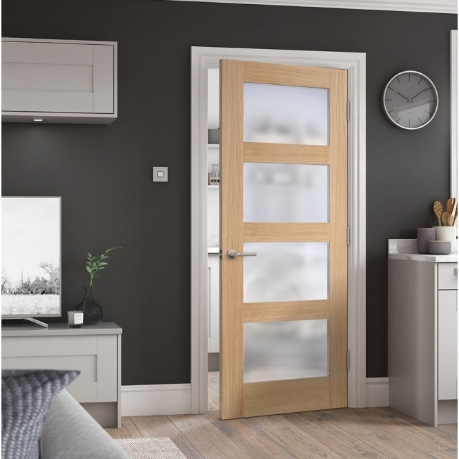 LPD Unfinished Oak-Shaker 4 panel Glazed Door
