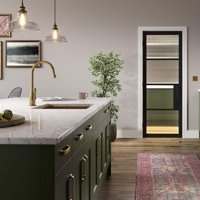 LPD Black Chelsea 4L Reeded Glass Internal Glazed Door