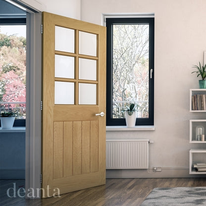 Deanta Ely Unfinished Oak Bevelled Internal Glazed Door (6L)