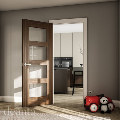 Deanta Coventry Prefinished Walnut Glazed FD30 Fire Door