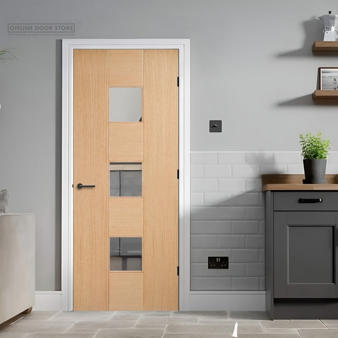 LPD Oak Catalonia Clear Glazed 3L Internal Glazed Door