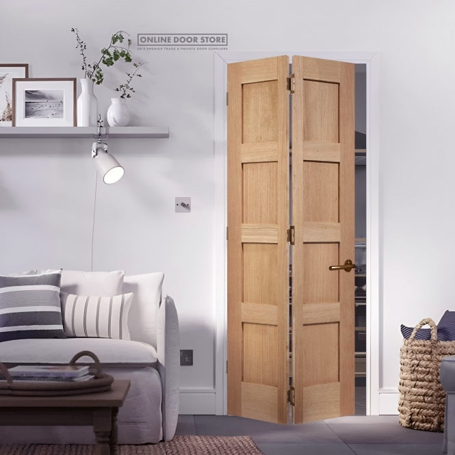 LPD Unfinished Oak Shaker Four Panel Bi-fold Internal Door