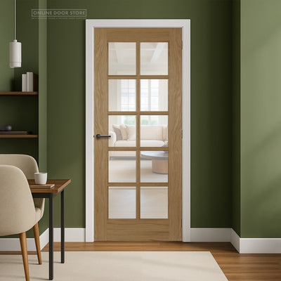 Mendes Un-Finished Oak 10 Light Clear Internal Glazed Door