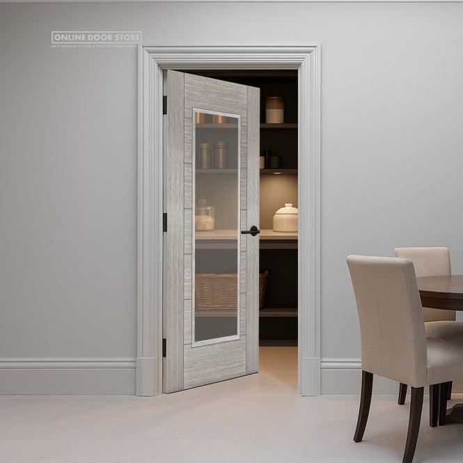 Mendes Light Grey Corsica 1 Light Clear Glazed FD30 Fire Door