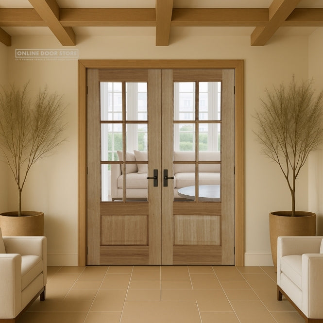 Mendes Hampstead Pre-Finished Oak 6 Light Pair RHPO Clear Internal Glazed Door