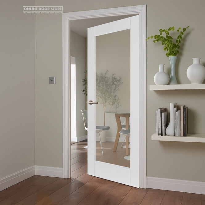 Mendes Deluxe White Primed 1 Light Shaker Clear Internal Glazed Door