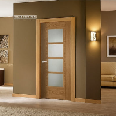 Mendes Iseo Quarter Cut Pre-Finished Oak 4 Light Central Clear Glazed FD30 Fire Door