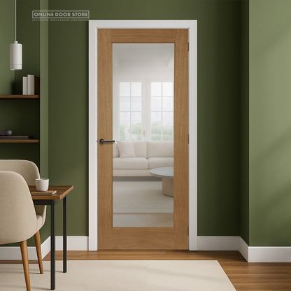 Mendes Un-Finished Oak Pattern 10 Clear Glazed FD30 Fire Door