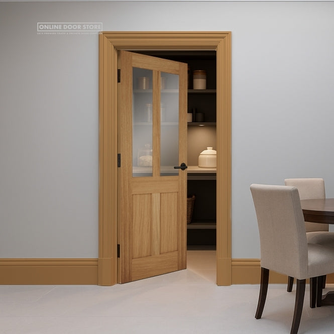 Mendes Bristol Un-Finished Oak 2 Panel 2 Light Shaker Clear Internal Glazed Door